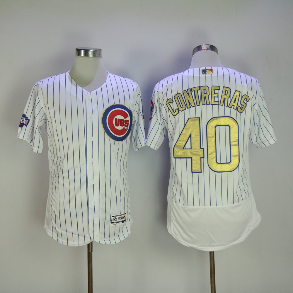 Men Chicago Cubs #40 Contreras White Champion MLB Jerseys->chicago cubs->MLB Jersey